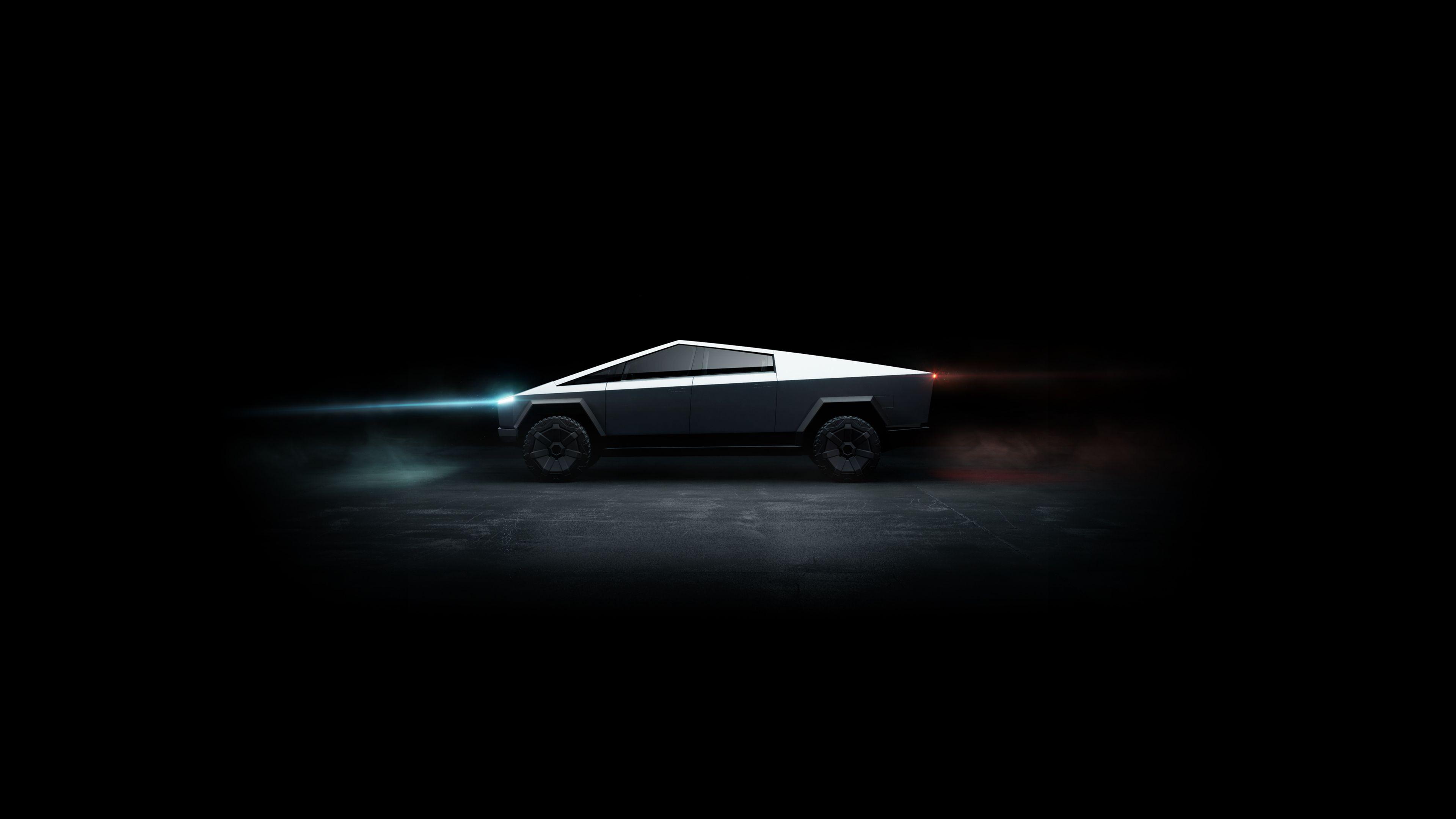 Tesla Cybertruck, Tesla, Pick-up, Schwarzer Hintergrund, Silhouette, Dunkel, 4K Wallpaper