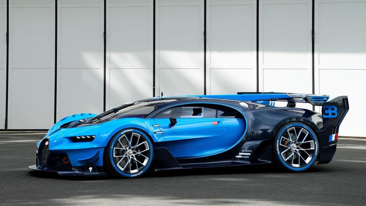 Bugatti Vision Gran Turismo, Konzeptauto, Blaues Auto, Seitenansicht, Hypercar, HD-Desktop-Hintergrund