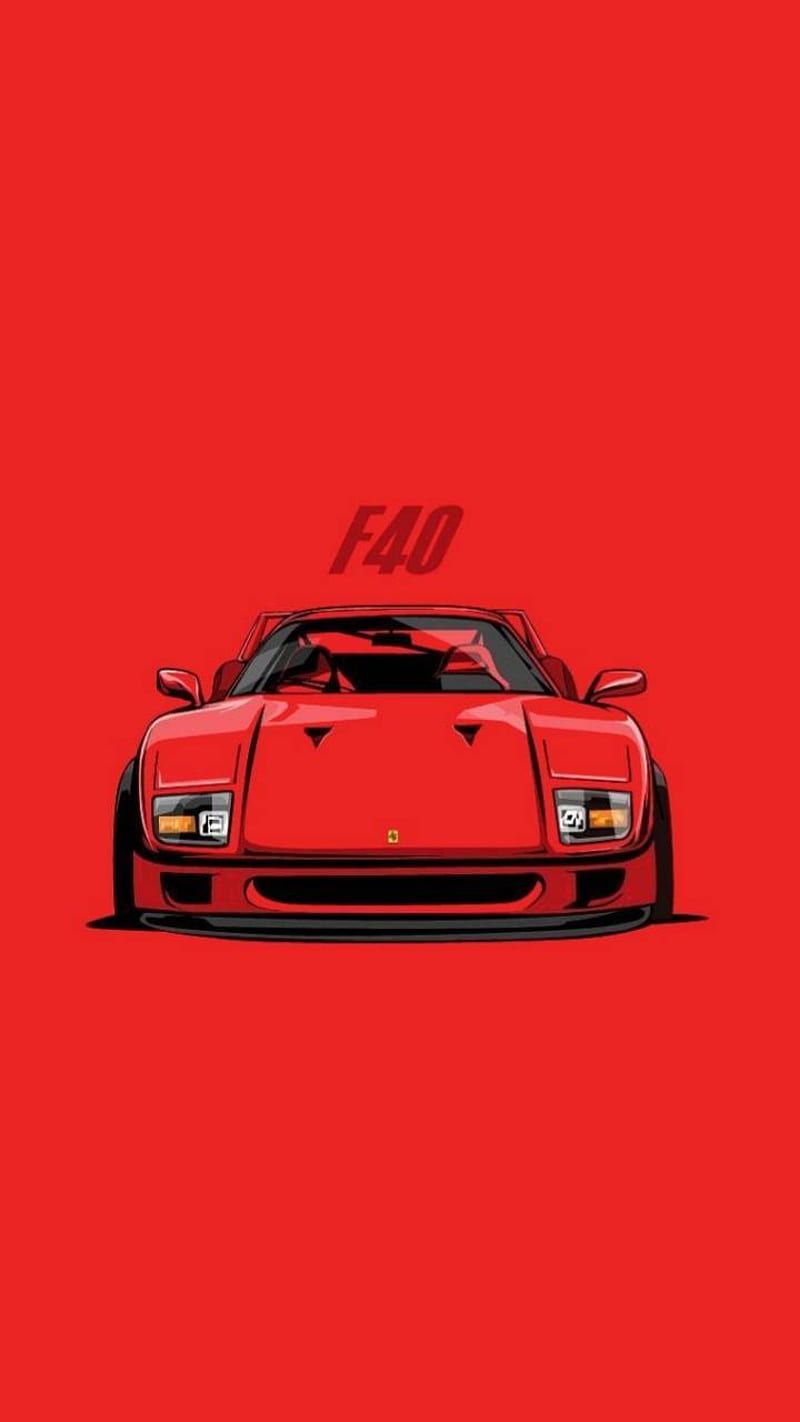 Ferrari F40, Illustration, Roter Hintergrund, Minimalistisch, Sperrbildschirm fürs iPhone