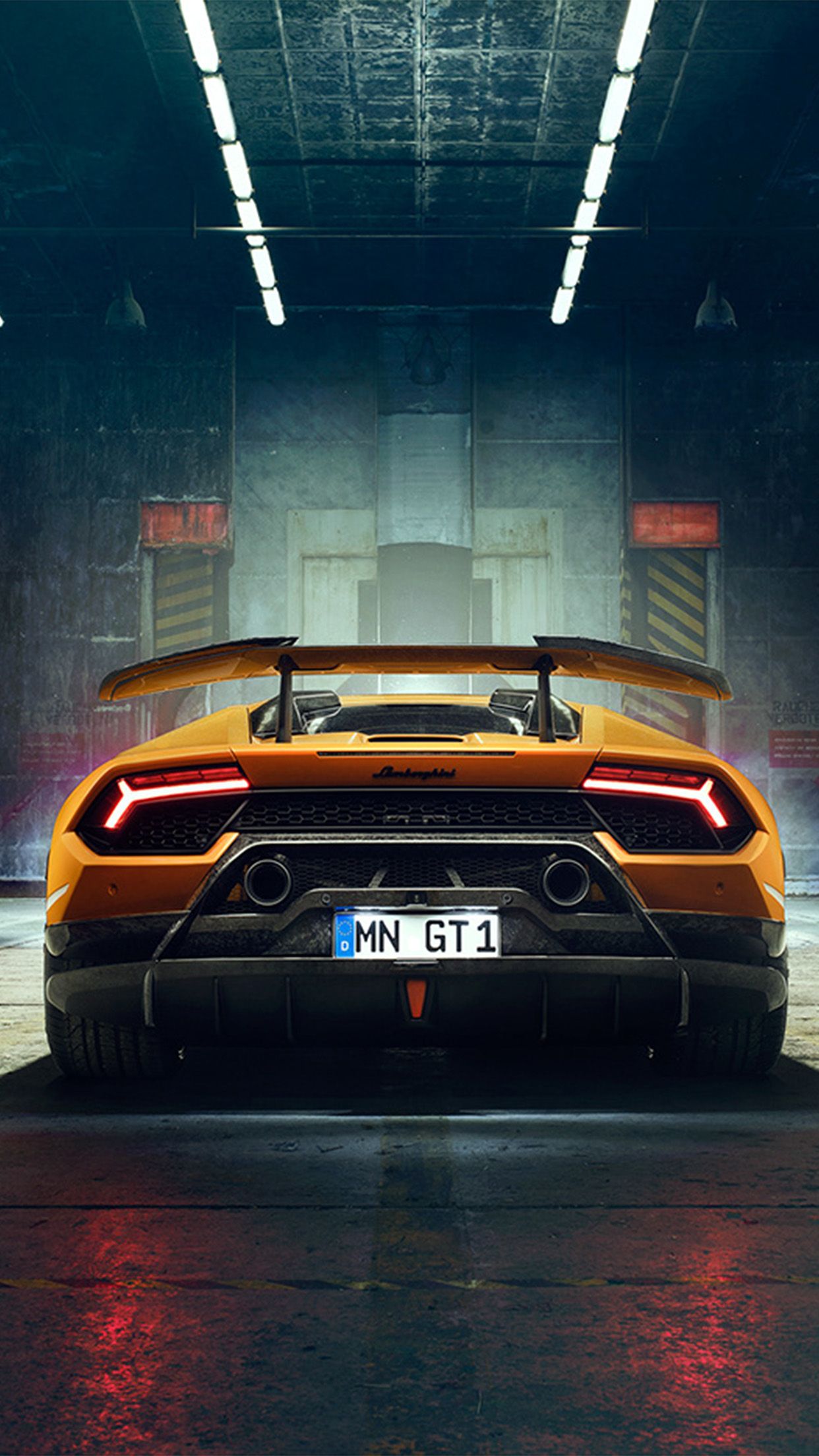 Lamborghini Huracán Performante, Heckansicht, Heckflügel, Tunnel, Rücklichter, Handy-Hintergrundbild