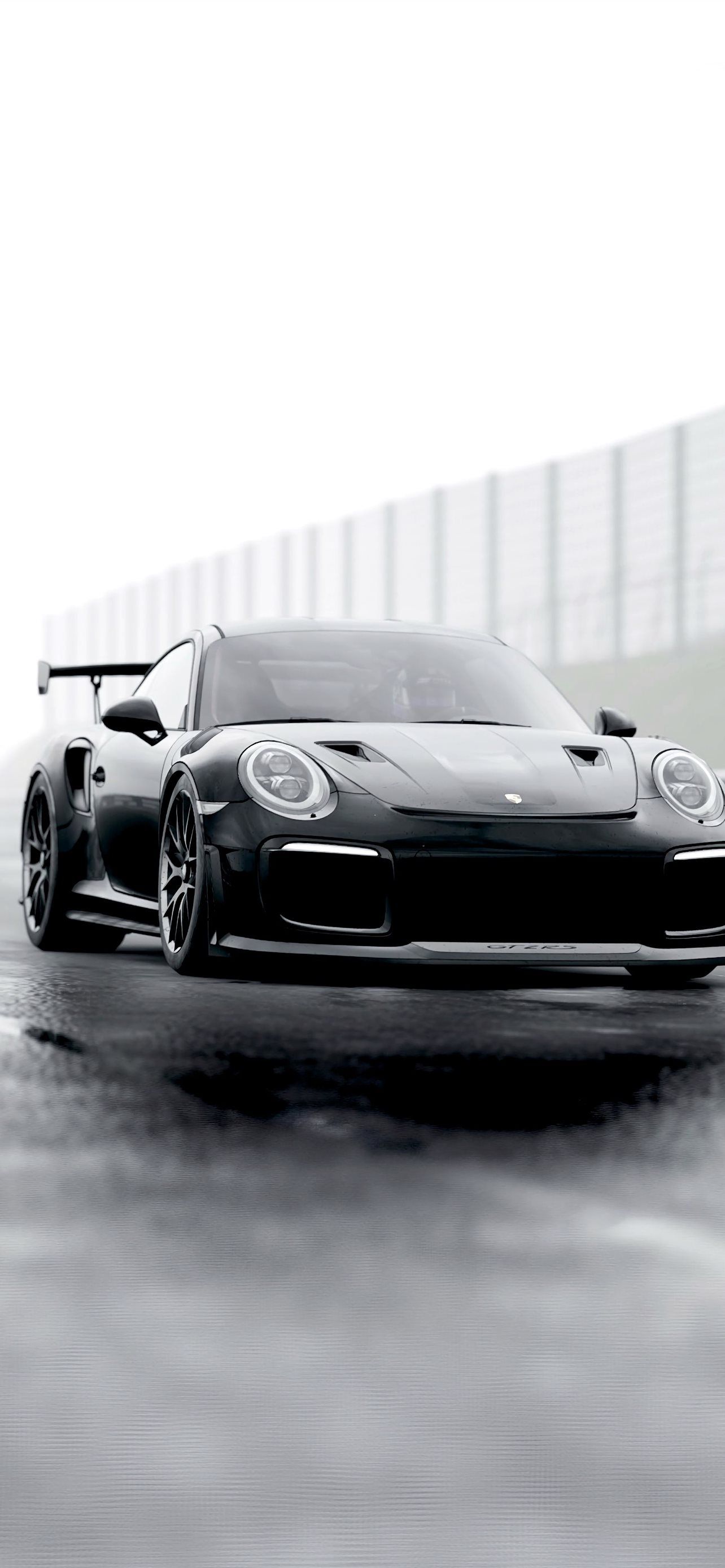 Porsche 911, Porsche, Schwarzer Sportwagen, Nebel, Monochrom, Full HD, Handy-Hintergrundbild