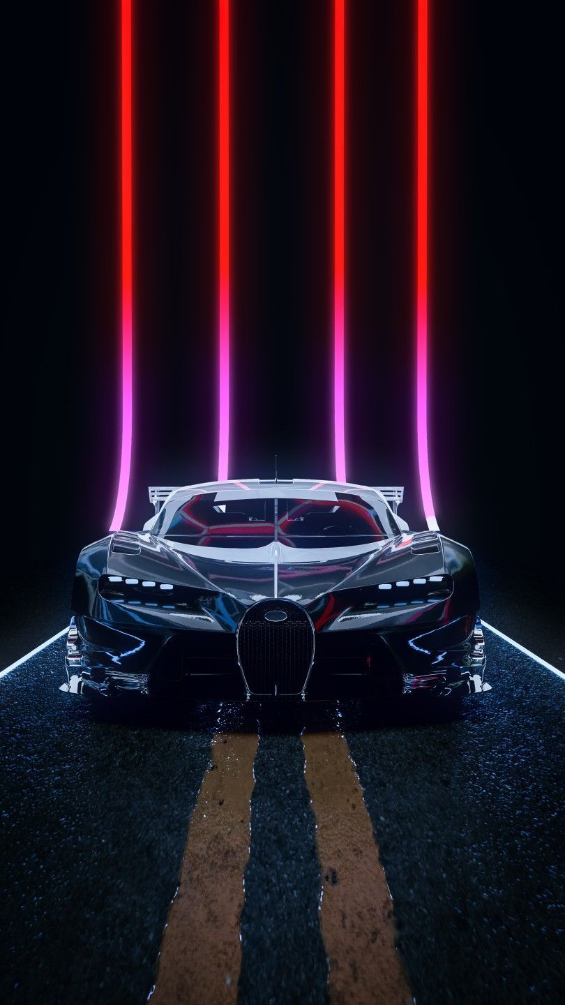 Bugatti, Neonröhren, Frontansicht, Straße, Dunkle Töne, HD, Sperrbildschirm fürs iPhone