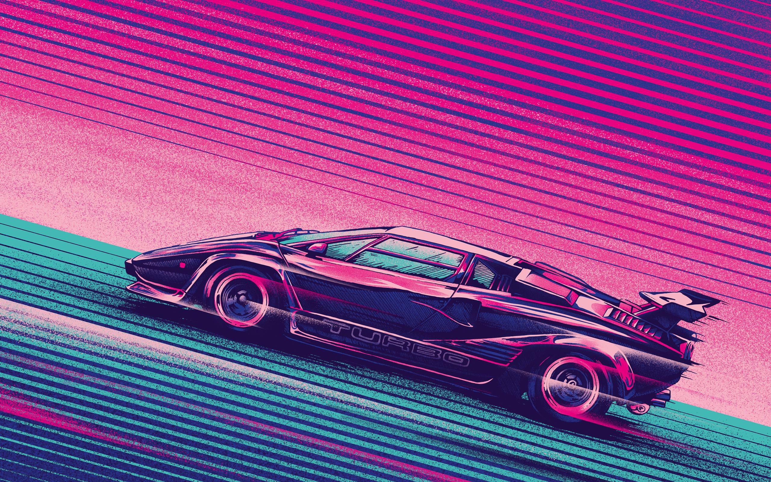 Lamborghini Countach, Retro, Synthwave, Pinke Streifen, Illustration, 2K, Windows-Hintergrundbild
