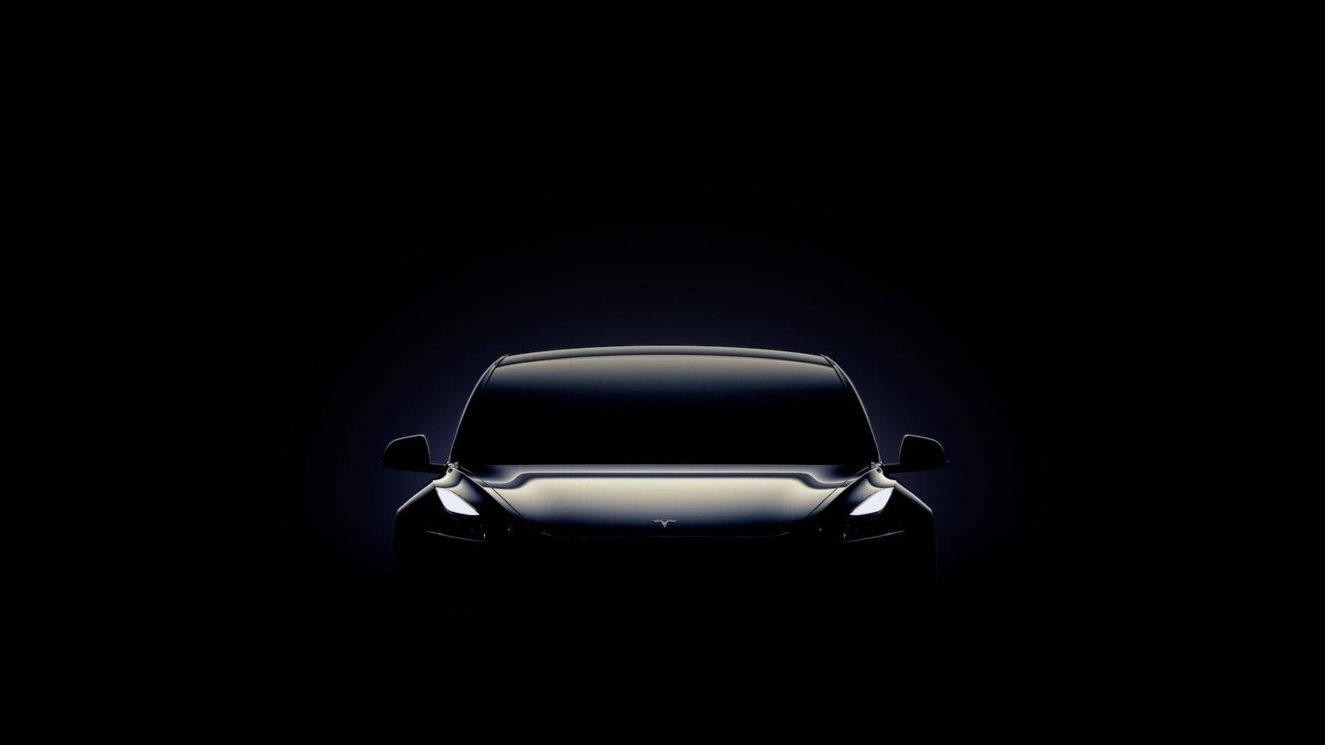 Tesla Model 3, Tesla, Silhouette, Schwarzer Hintergrund, Scheinwerfer, Minimalismus, 1080p Wallpaper