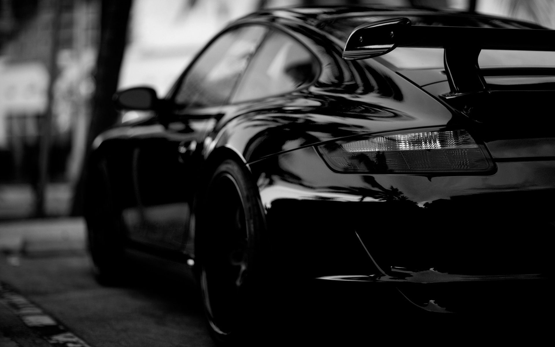 Porsche 911 GT3, Porsche, Schwarzweiß, Heckflügel, Detailaufnahme, Full HD, Windows-Hintergrundbild