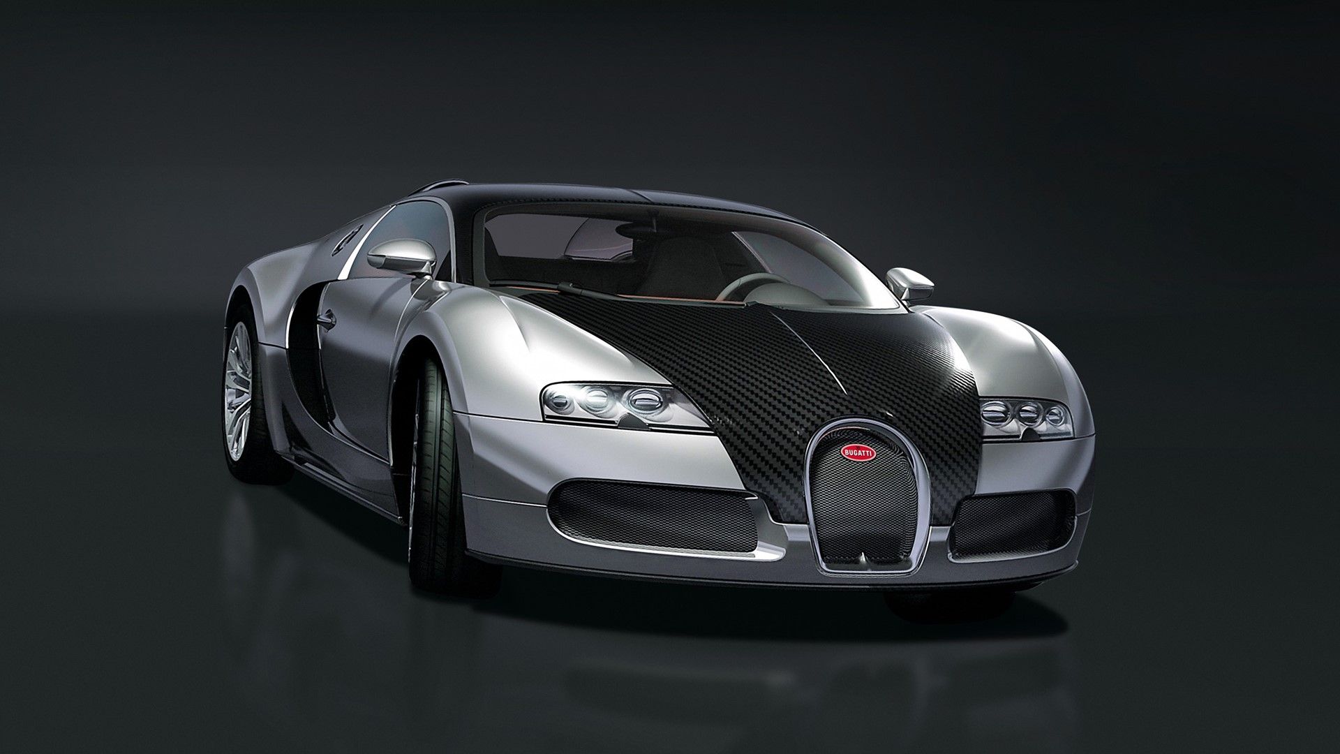 Bugatti Veyron, Silbernes Auto, Carbon, Studio, Dunkler Hintergrund, Full HD Wallpaper