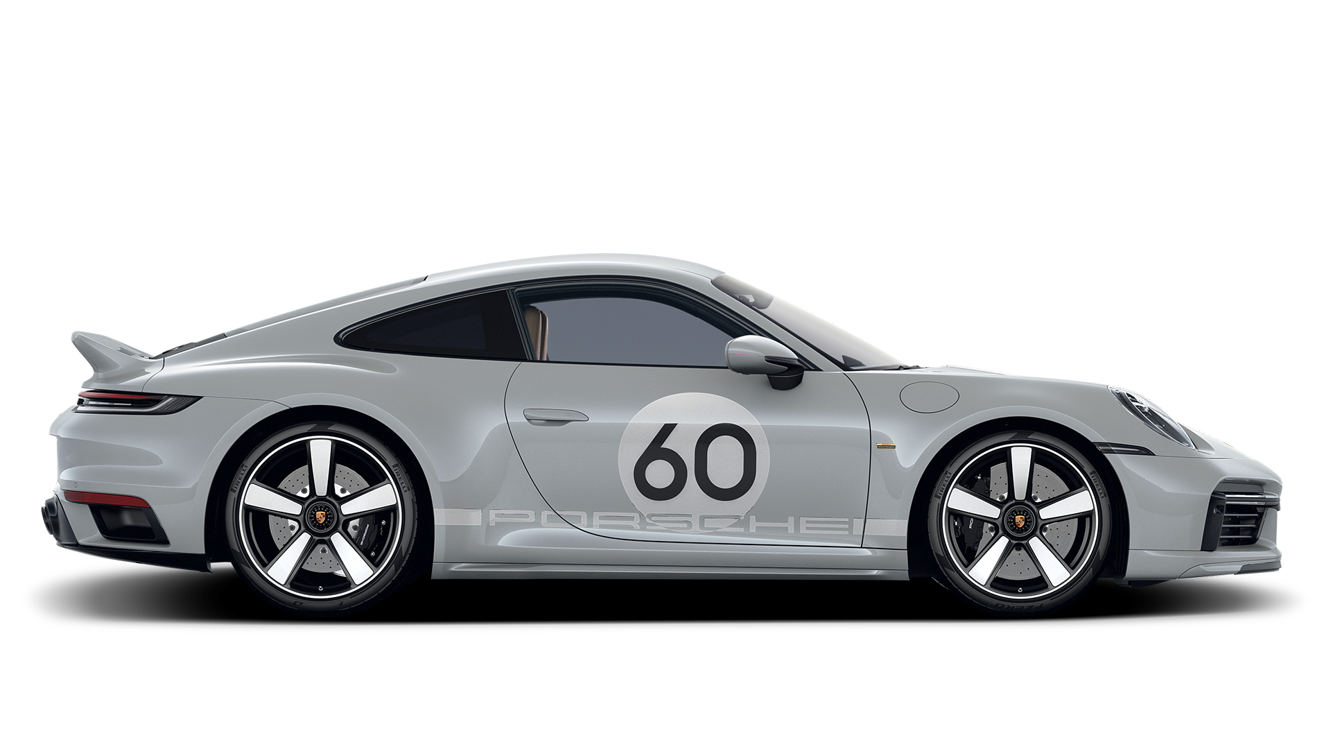 Porsche 911, Porsche, Startnummer 60, Seitenansicht, Weißer Hintergrund, Silberner Sportwagen, 1080p Wallpaper