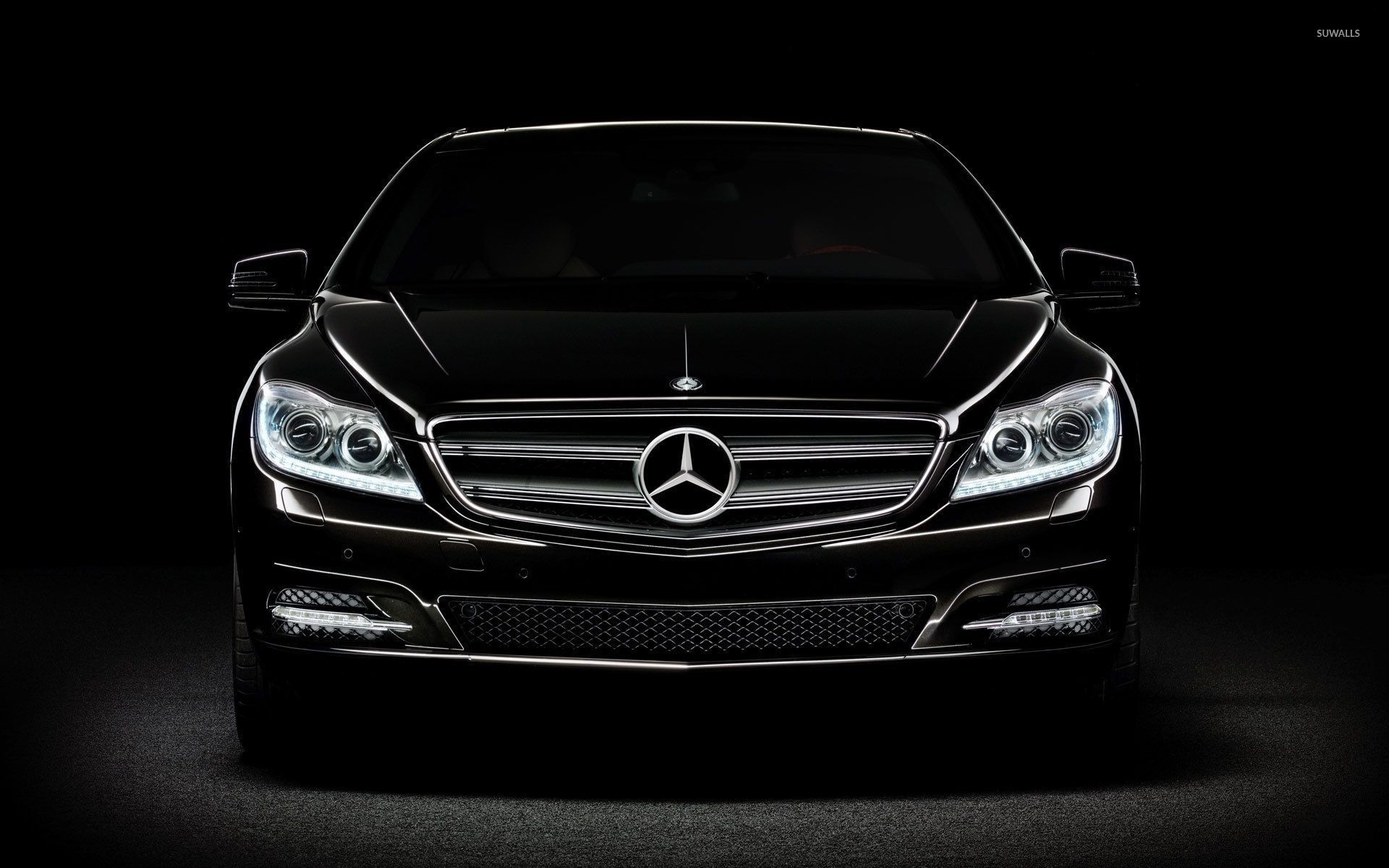 Mercedes-Benz CL, Schwarz, Frontansicht, Schwarzer Hintergrund, Full HD Wallpaper