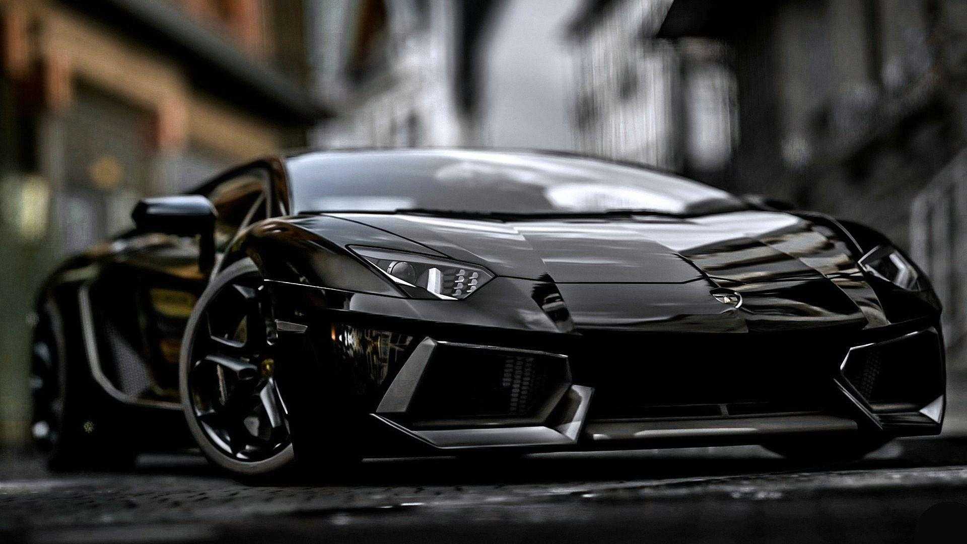 Lamborghini Aventador, Schwarzer Supersportwagen, Straße, Low Angle, Full HD, Windows-Hintergrundbild