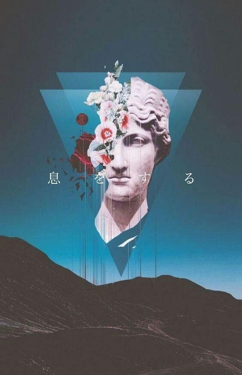 Antike Büste, Collage, Dreieck, Blumen, Vaporwave, HD, Sperrbildschirm fürs iPhone
