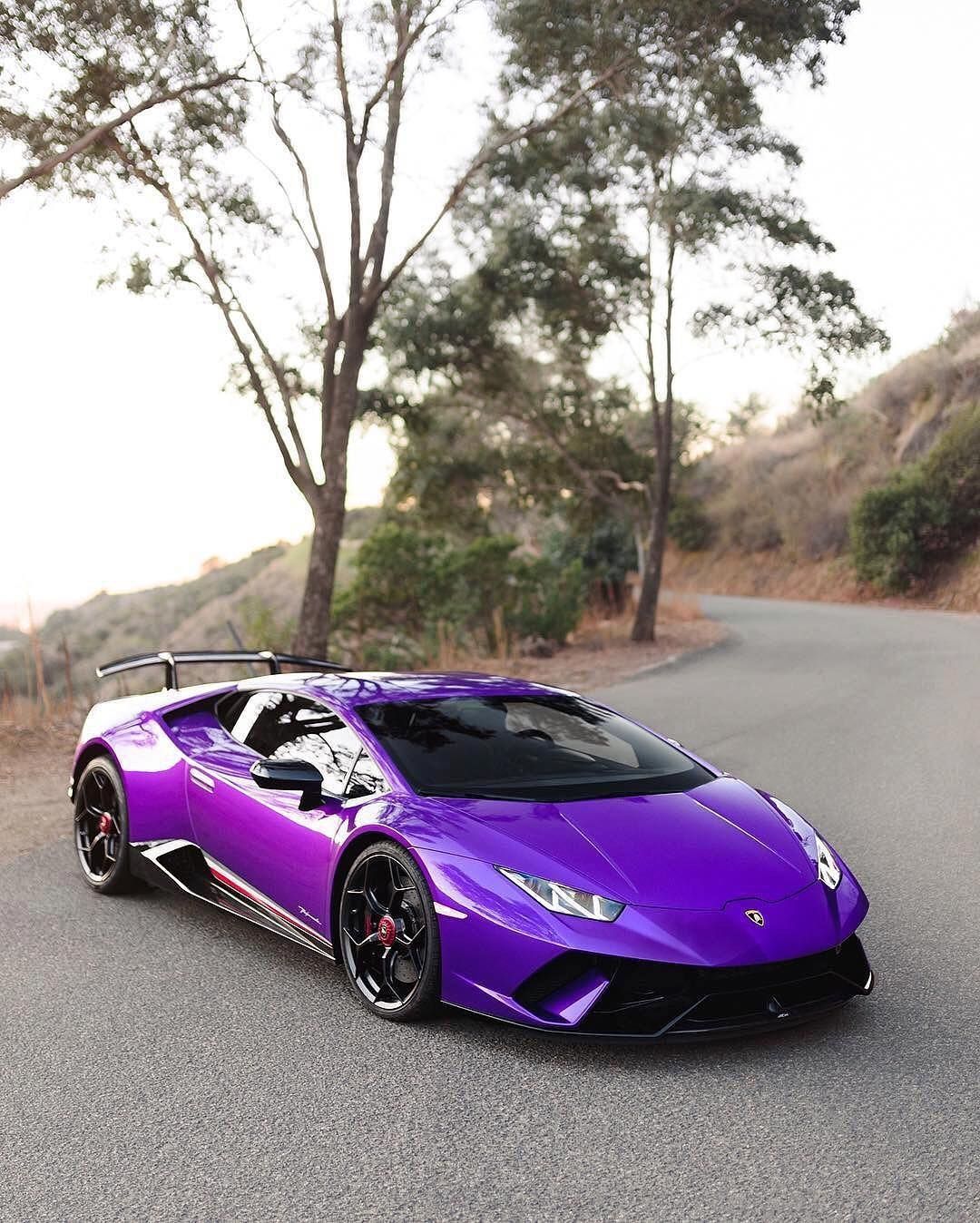 Lamborghini Huracán Performante, Lila Supersportwagen, Bergstraße, Bäume, Full HD, iPad-Hintergrundbild