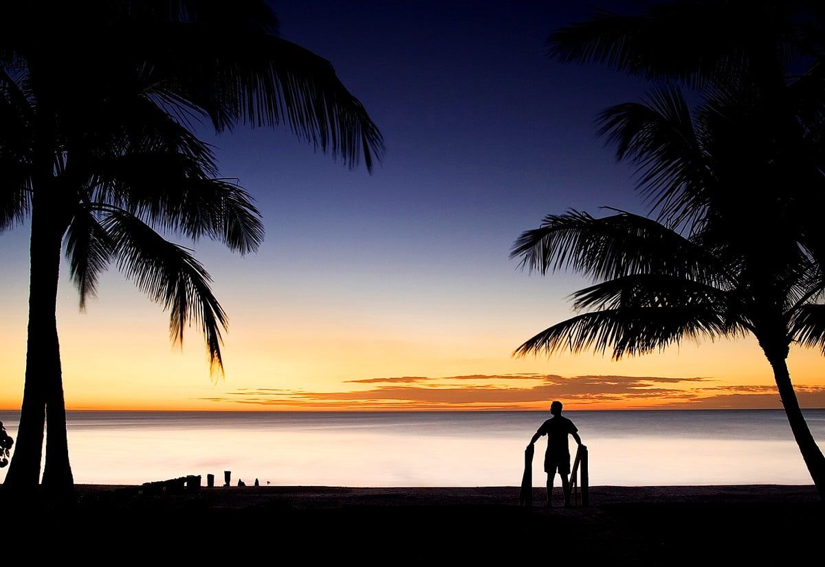 Palmen, Silhouette, Strand, Sonnenuntergang, Paar, Hintergrund