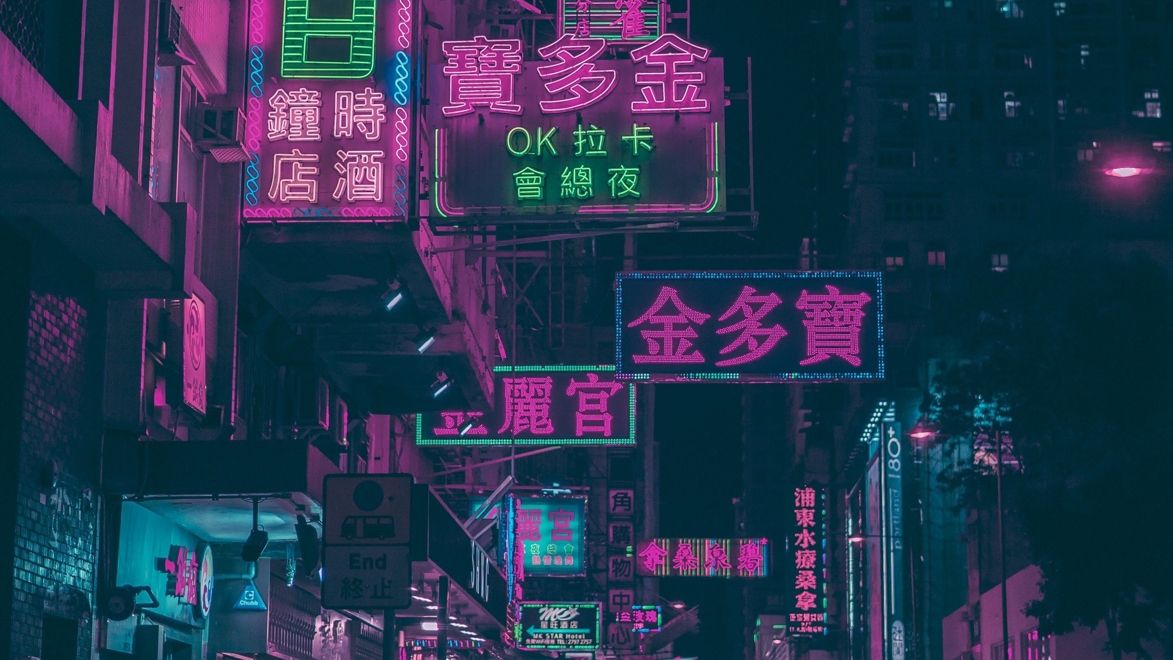 Hongkong, Leuchtreklamen, Chinesische Schriftzeichen, Stadt, Nacht, Pink, 3840x2160, PC-Hintergrundbild