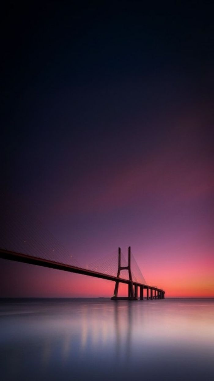 Ponte Vasco da Gama, Lissabon, Brücke, Dämmerung, Langzeitbelichtung, Hintergrundbild fürs Handy