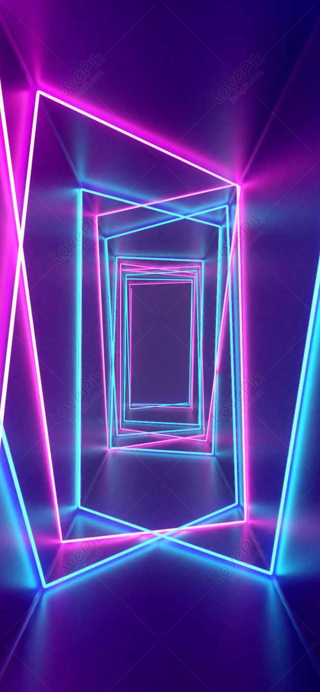 Korridor, Neonrahmen, Tunnel, Lila, Blau, Hochformat, Hintergrundbild fürs Smartphone