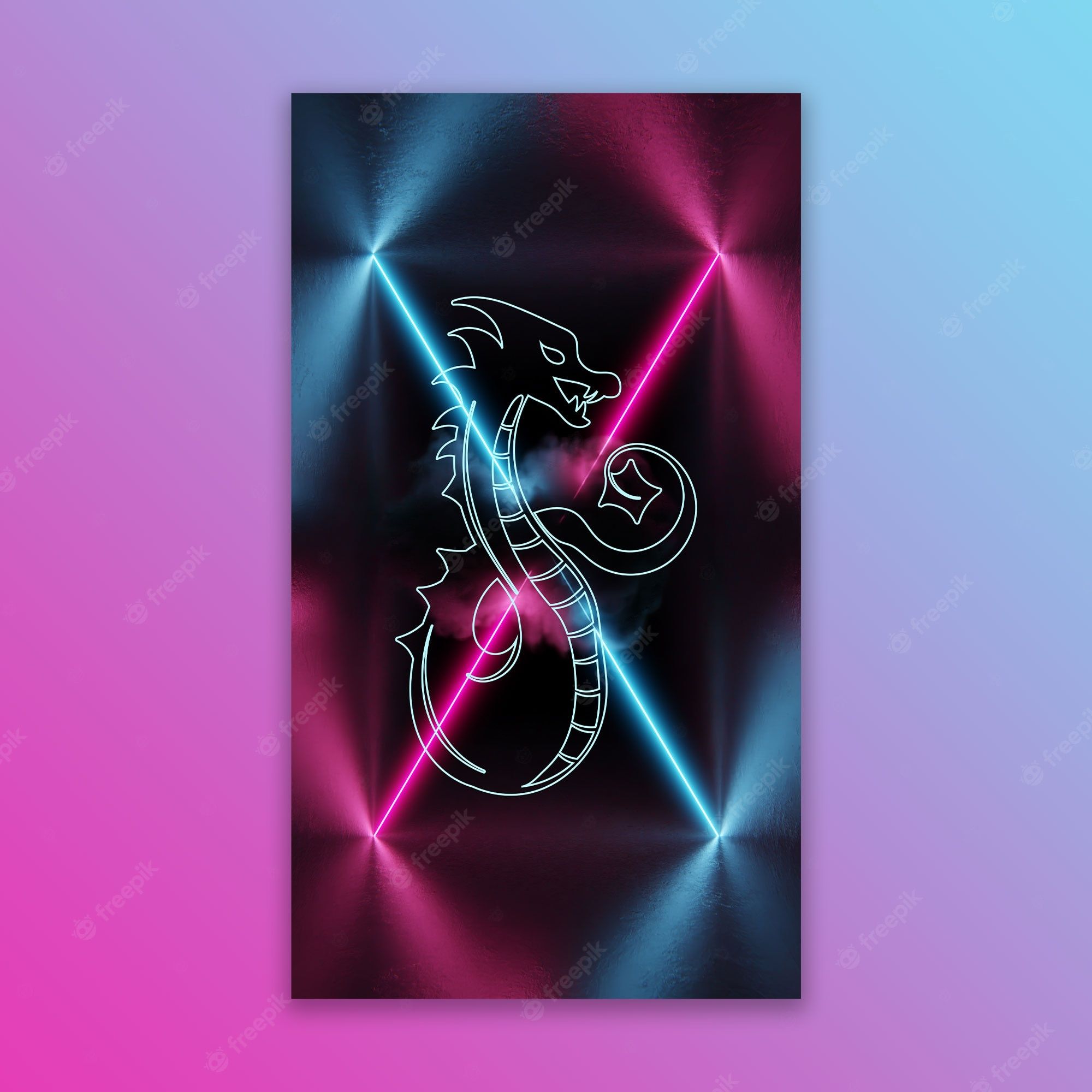Drache, Neonlinien, Pink, Cyan, Linienkunst, Full HD, iPad-Hintergrundbild