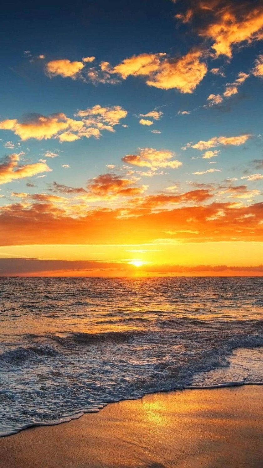 Strand, Meer, Wolken, Goldener Himmel, Wellen, HD, Hintergrundbild fürs Handy