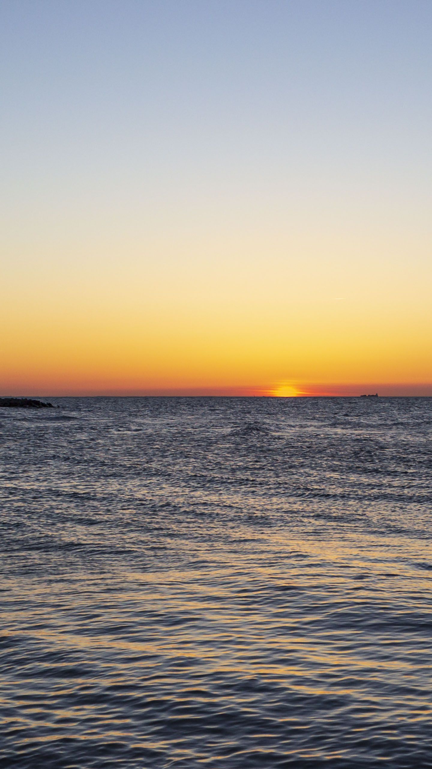 Meer, Horizont, Farbverlauf, Minimalistisch, Goldene Stunde, Hintergrundbild fürs Handy