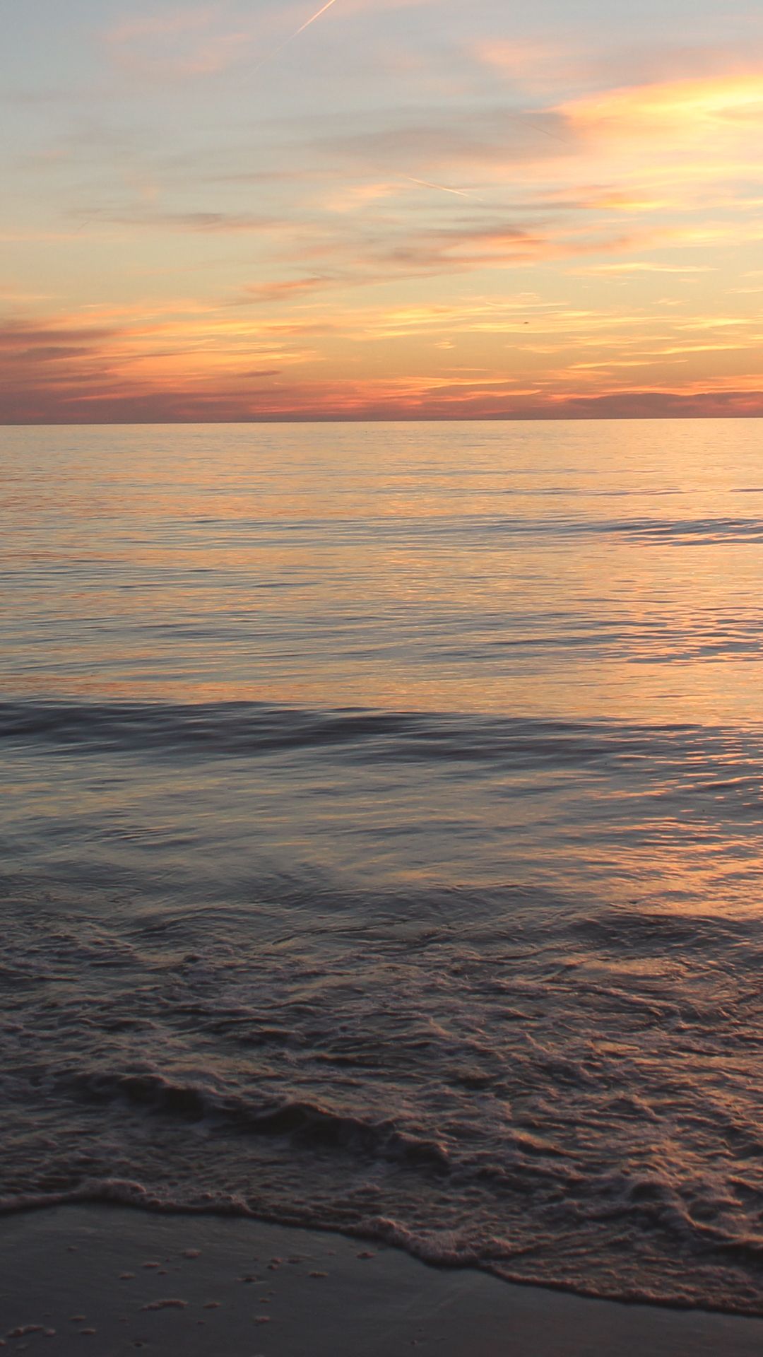 Meer, Pastellhimmel, Ruhiges Wasser, Minimalistisch, Dämmerung, Full HD, iPhone-Hintergrundbild