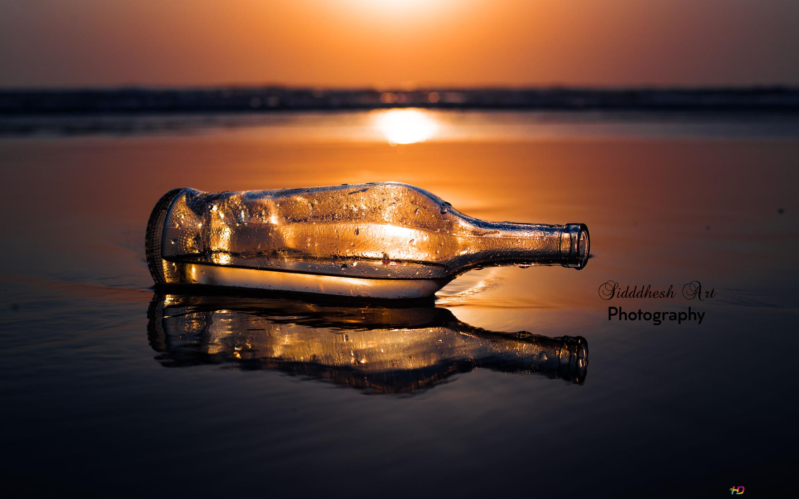 Flasche, Spiegelung, Strand, Bokeh, Stillleben, 2K, Hintergrund für den Desktop