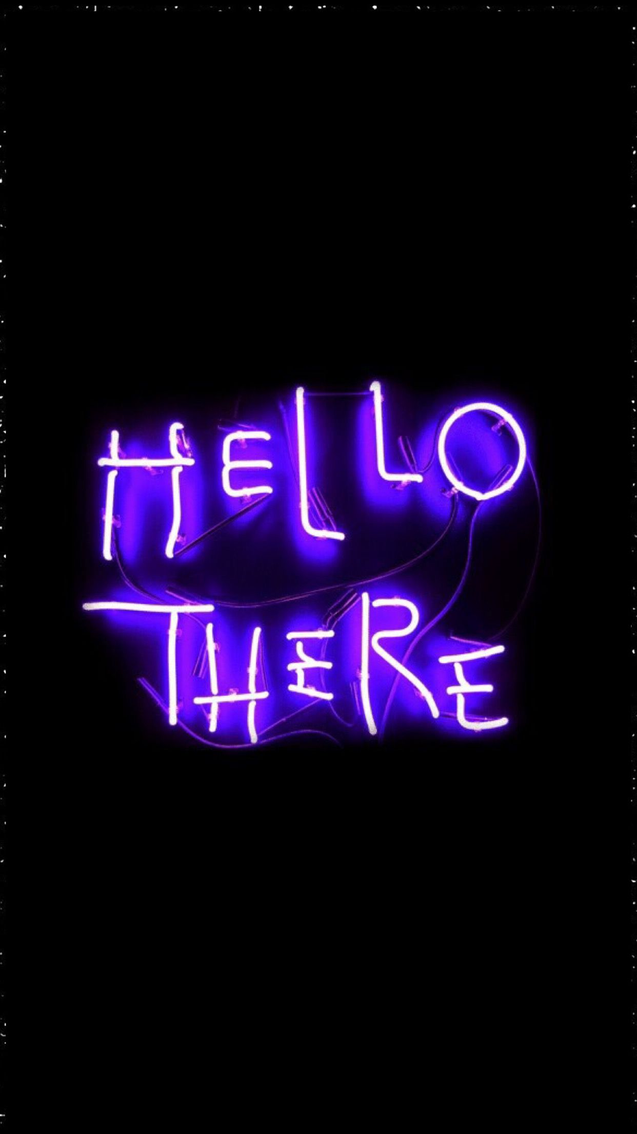 Hello There, Neonschrift, Lila, Schwarzer Hintergrund, Minimalistisch, Sperrbildschirm fürs iPhone