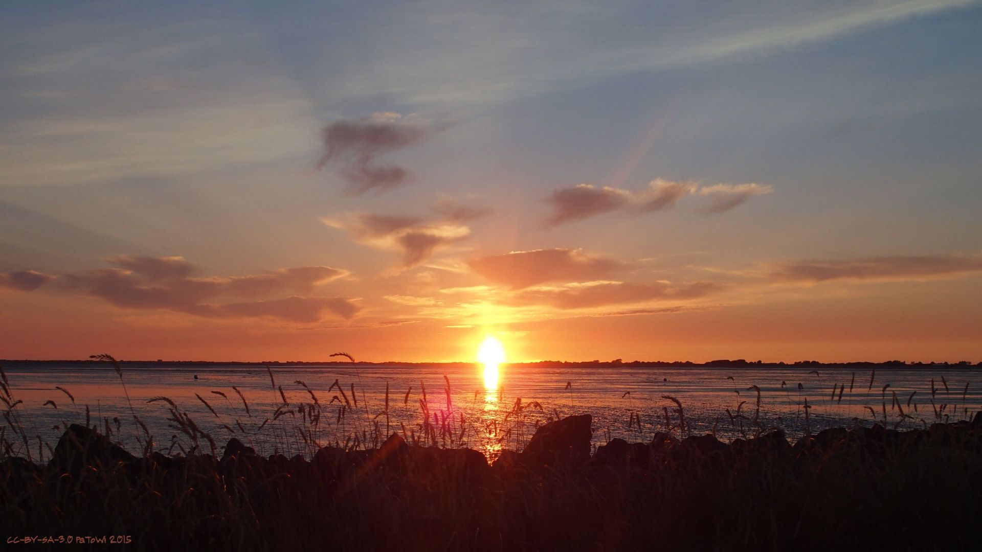 Meer, Sonne, Wolken, Schilf, Abendhimmel, 1920x1080, Full-HD-Hintergrundbild für PC