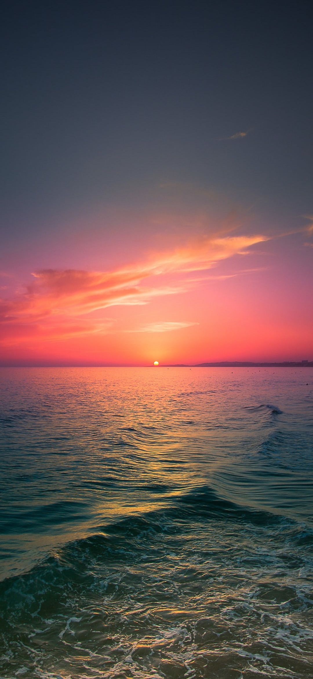 Meer, Rosa Wolke, Türkis, Minimalistisch, Horizont, Full HD, Hintergrundbild fürs Handy