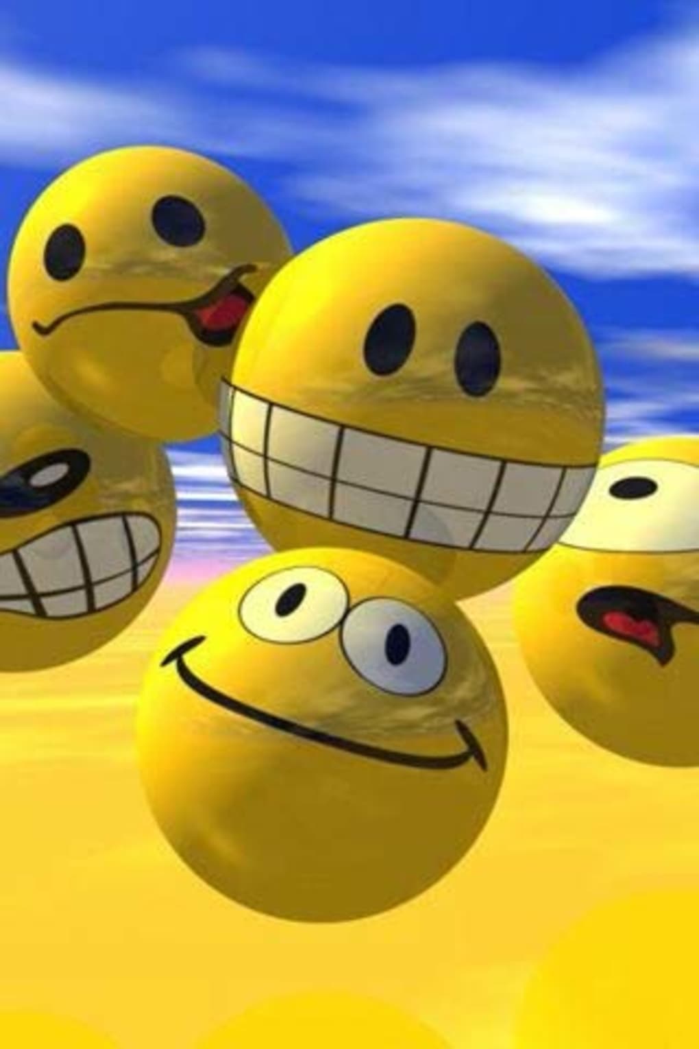 Smileys, Gelbe Gesichter, Lachen, Himmel, 3D-Figuren, Hochformat, Hintergrundbild fürs Smartphone