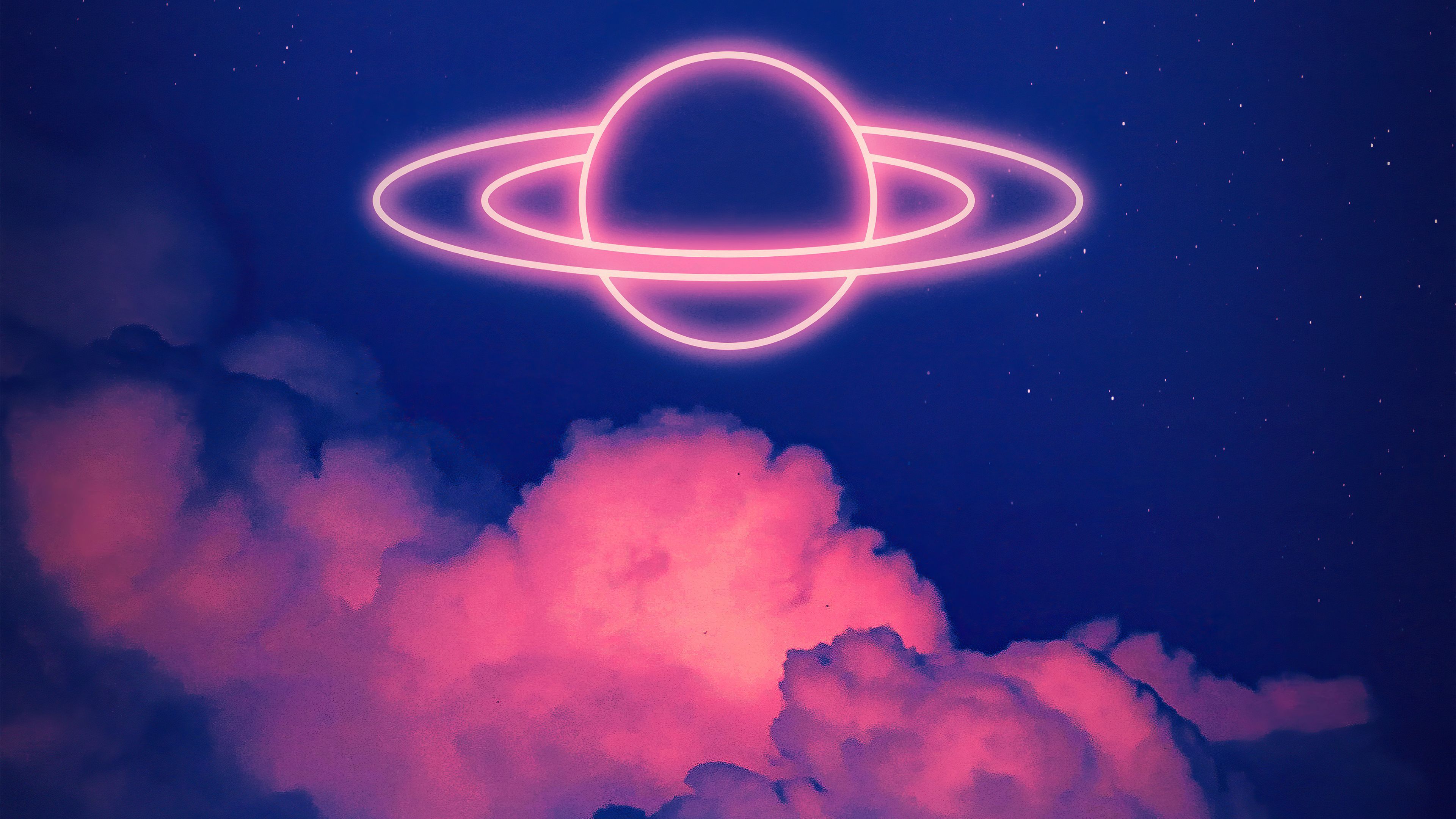 Planet, Ringe, Wolken, Rosa, Dunkelblau, 4K 2160p, Desktop-Hintergrundbild