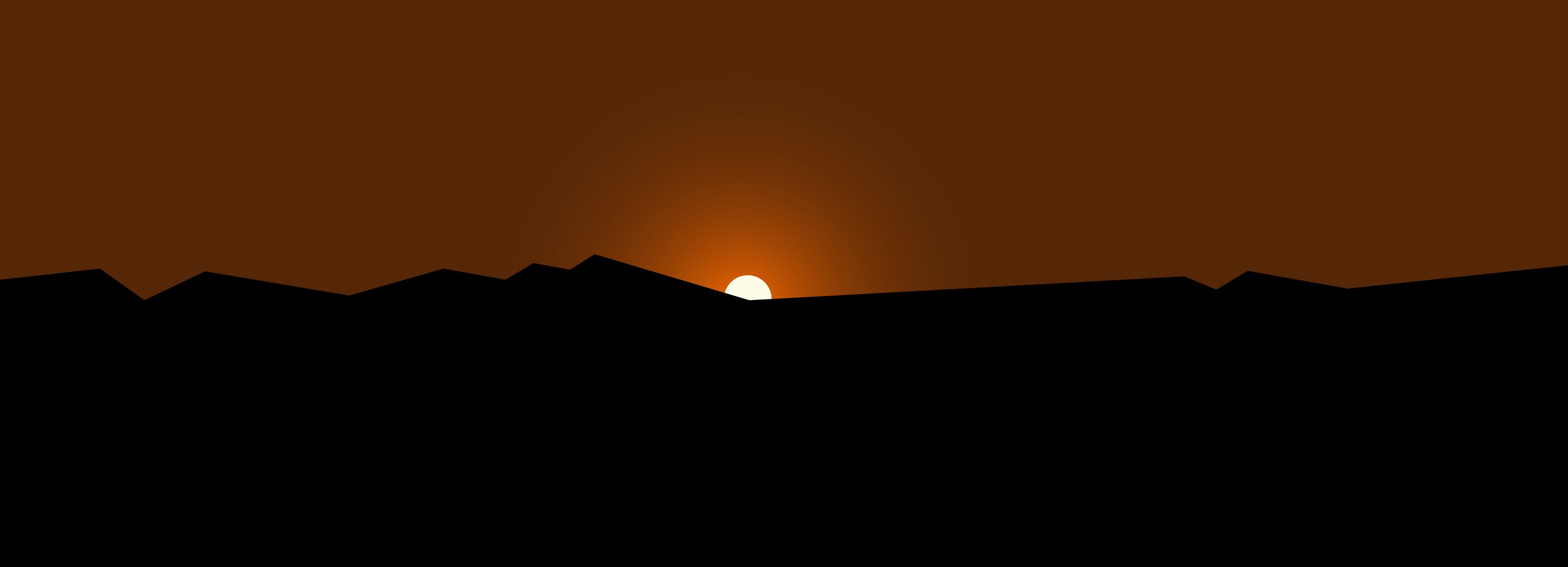 Hügel, Silhouette, Brauner Himmel, Minimalistisch, Sonne, 2K-Hintergrundbild für PC