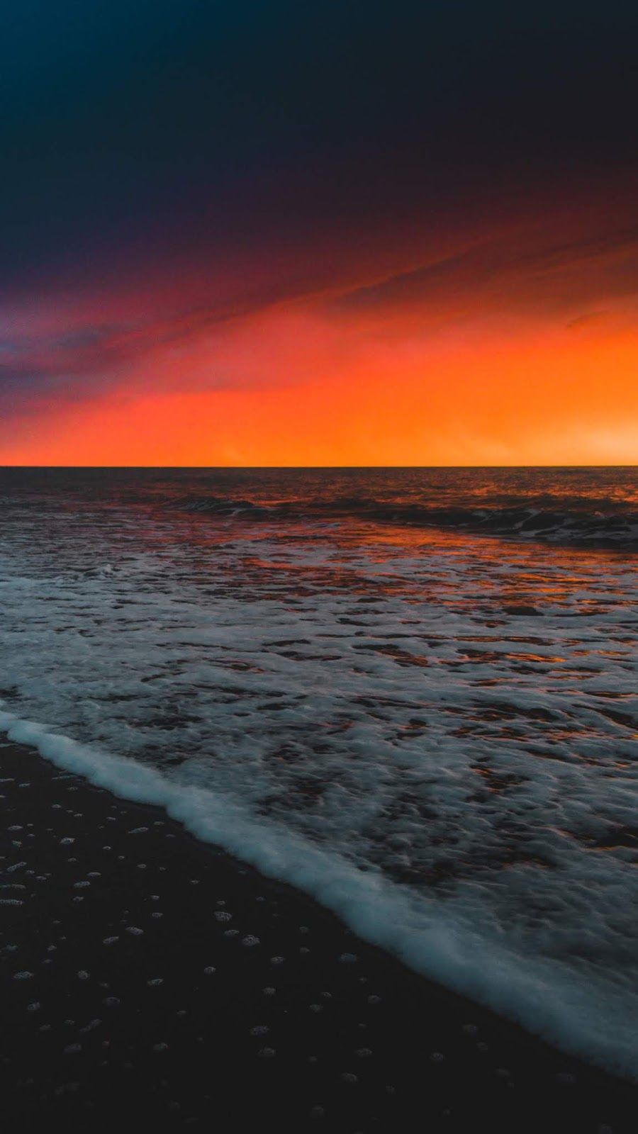 Meer, Wellen, Roter Horizont, Dunkler Himmel, Strand, HD, Sperrbildschirm fürs iPhone