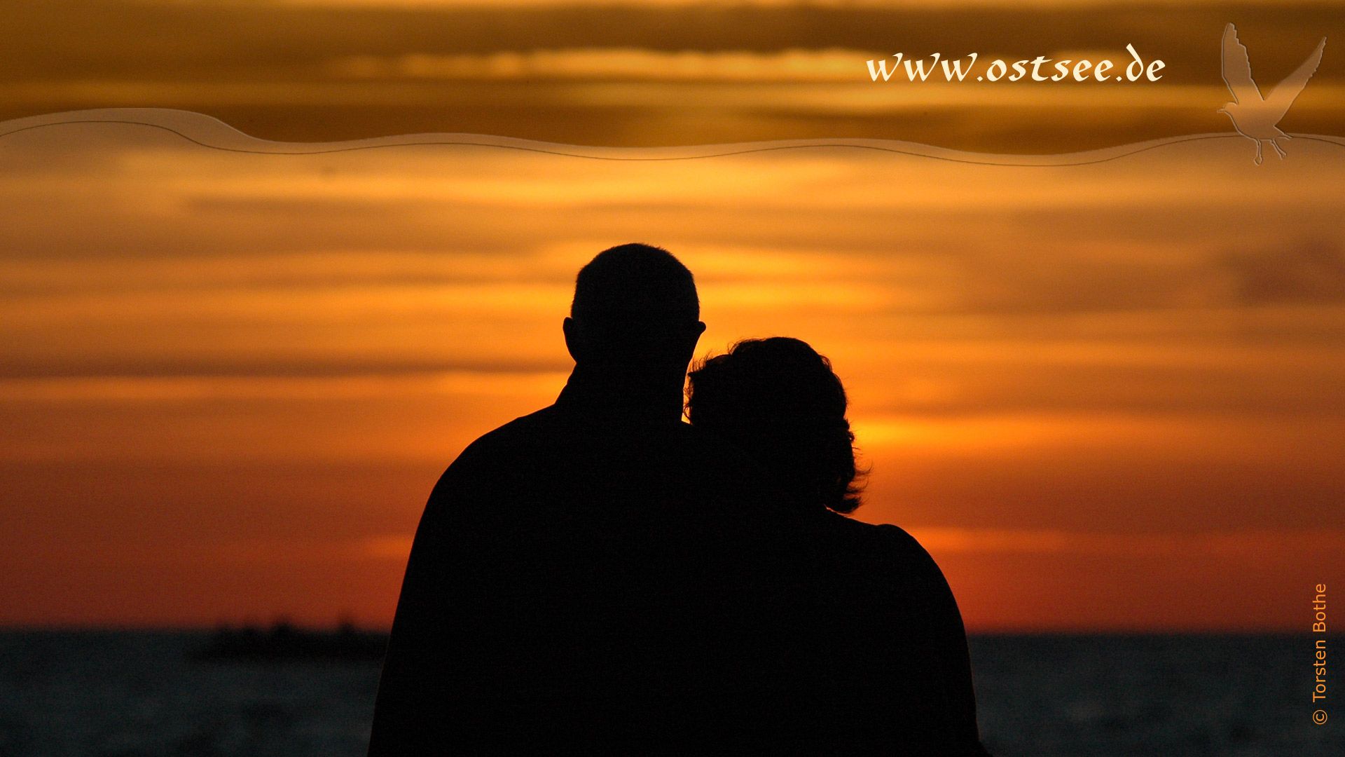 Ostsee, Paar, Silhouette, Romantik, Orange, 1920x1080, Full-HD-Hintergrundbild für PC