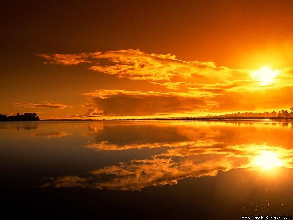 Spiegelung, Wolken, Goldenes Licht, Wasser, Orange, Hintergrundbild für iPad und Tablet