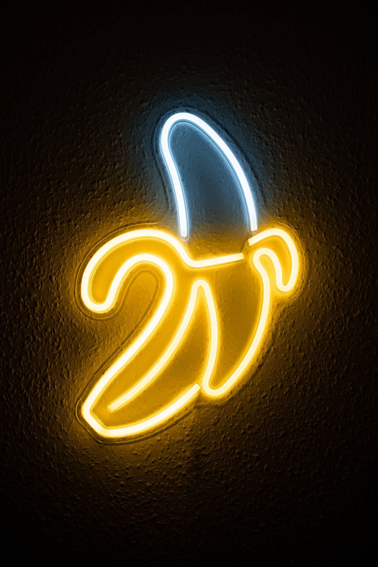 Banane, Neonlampe, Gelb, Schwarzer Hintergrund, Pop Art, Sperrbildschirm fürs iPhone