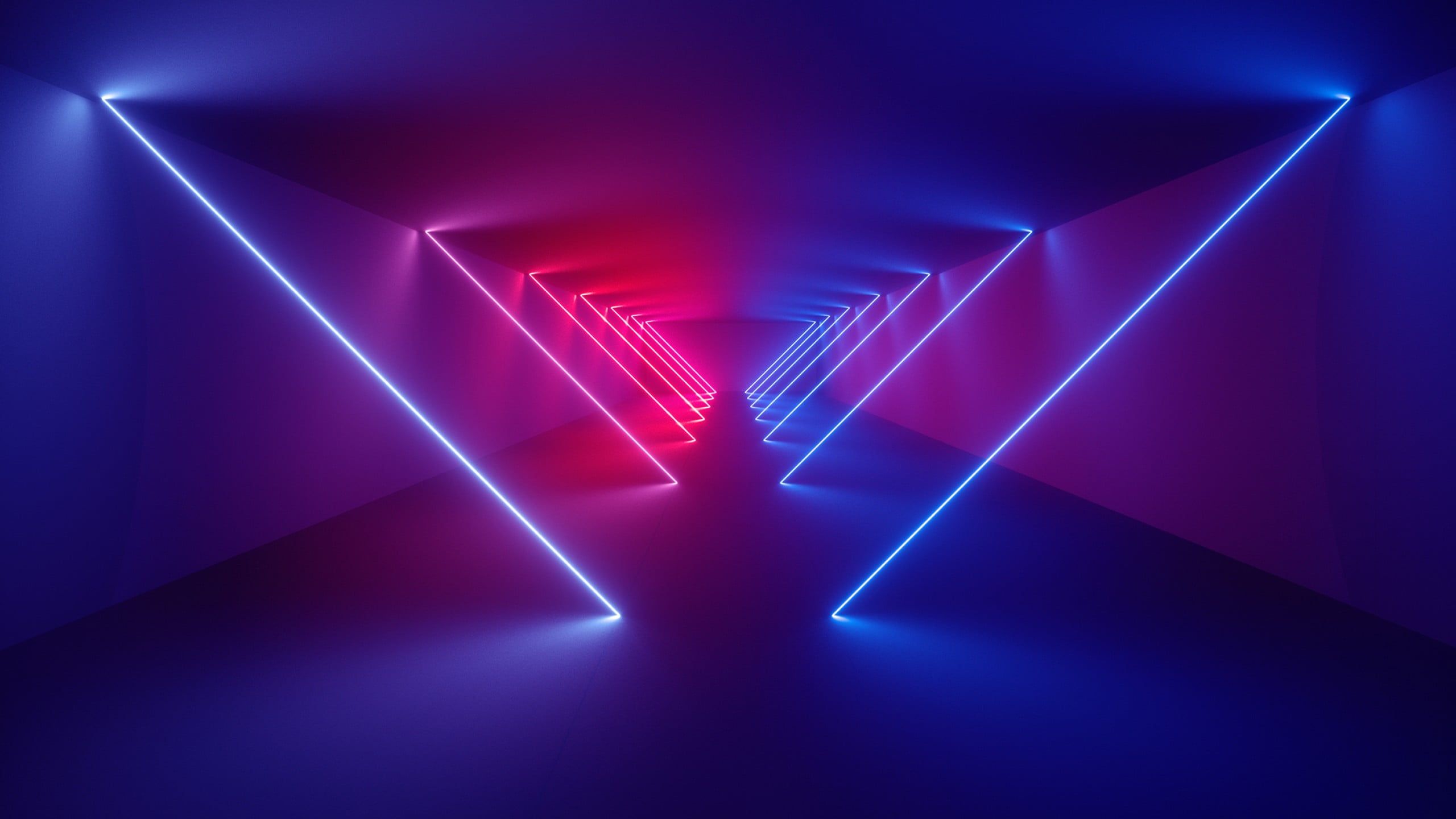Tunnel, Neonlinien, Blau, Rot, 3D, Perspektive, 16:9, 2K-Hintergrundbild für den Desktop