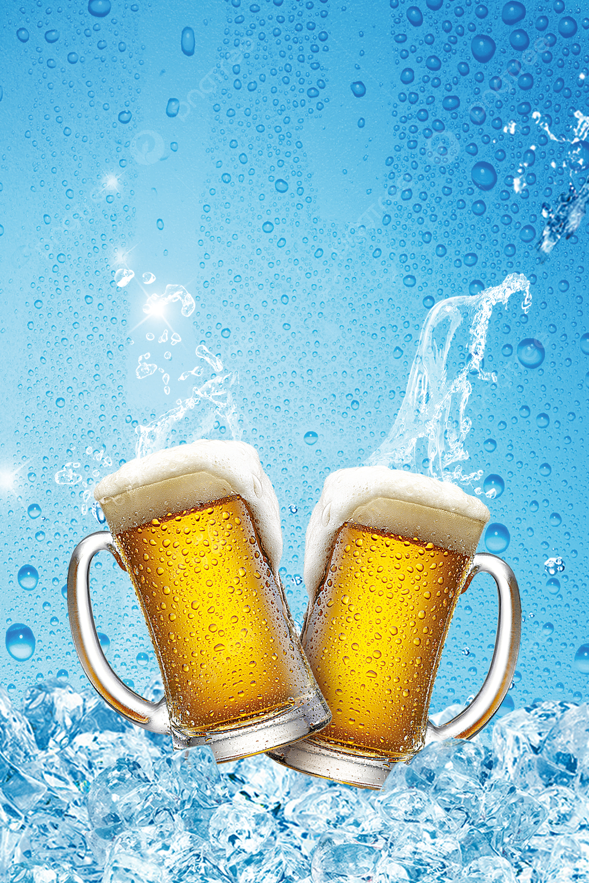 Bierkrüge, Anstoßen, Eis, Spritzer, Blauer Hintergrund, Full HD Wallpaper