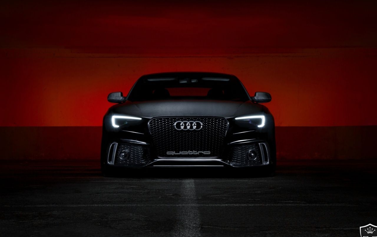 Audi RS7, quattro, Schwarz, Rotes Licht, Frontansicht, HD, Hintergrundbild für den PC