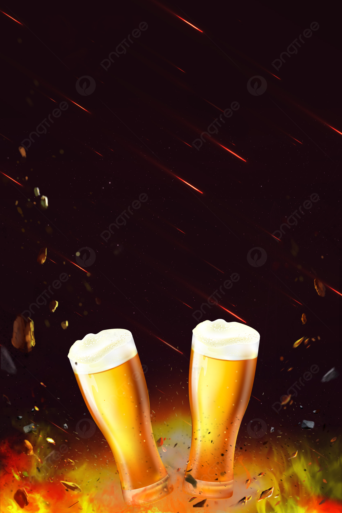 Biergläser, Feuer, Funken, Dunkler Hintergrund, Hochformat, Full HD Wallpaper