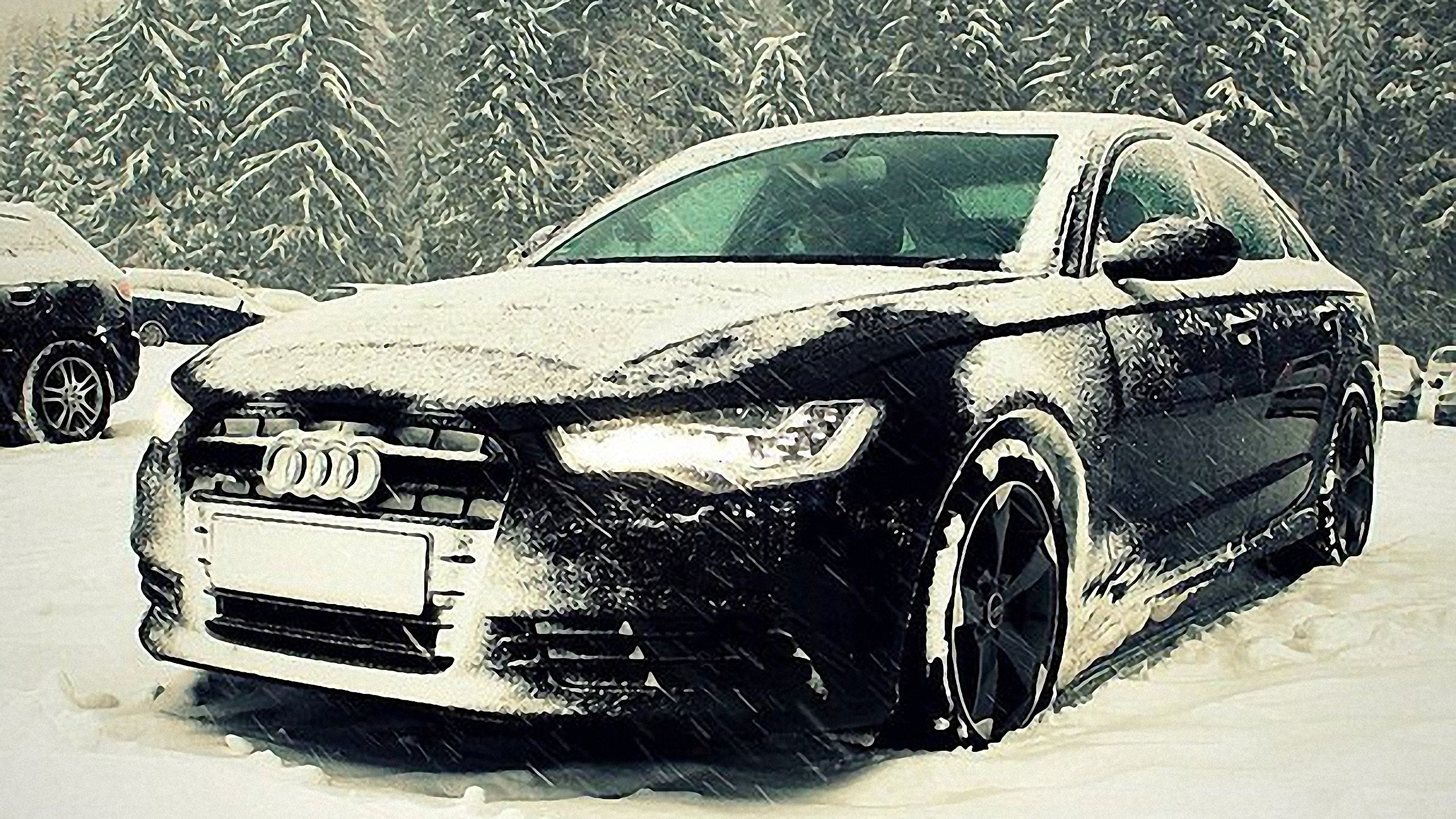 Audi A6, Schnee, Winter, Schwarz, Limousine, 16:9, 2K-Hintergrundbild für den Desktop
