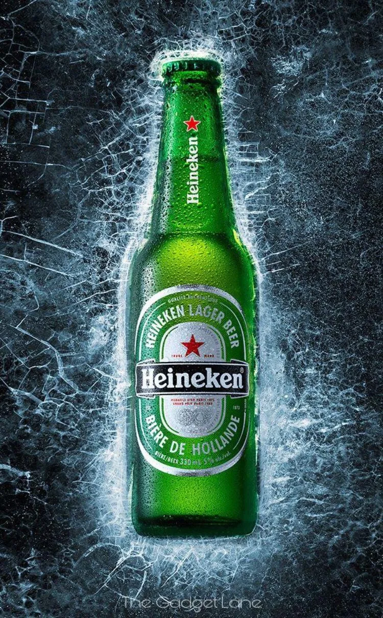 Heineken, Grüne Flasche, Bierflasche, Eis, Frost, Blauer Hintergrund, Sperrbildschirm fürs iPhone