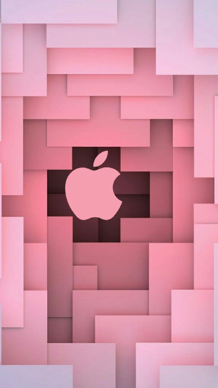 Apple-Logo, Apple, 3D-Würfel, Geometrisches Muster, Rosa, Sperrbildschirm fürs iPhone