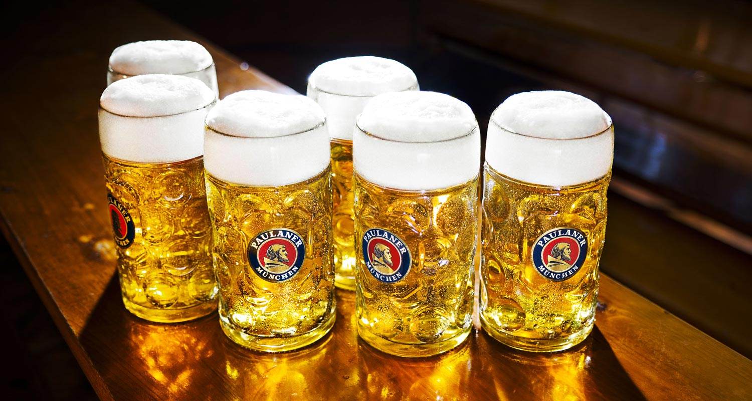 Paulaner, Maßkrüge, Oktoberfest, Helles Bier, Holztisch, Bayern, HD-Hintergrundbild für PC