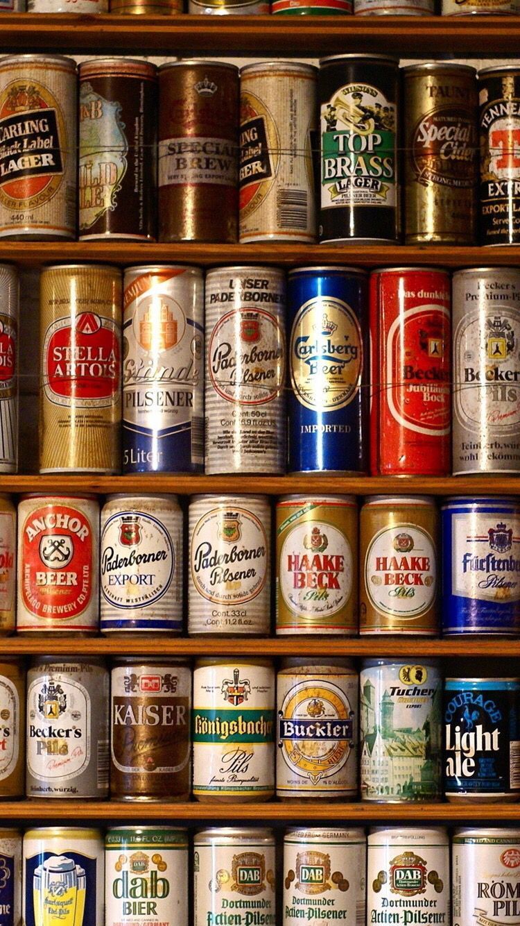 Bierdosen, Sammlung, Regal, Biermarken, Hochformat, Hintergrundbild für iPhone und Android