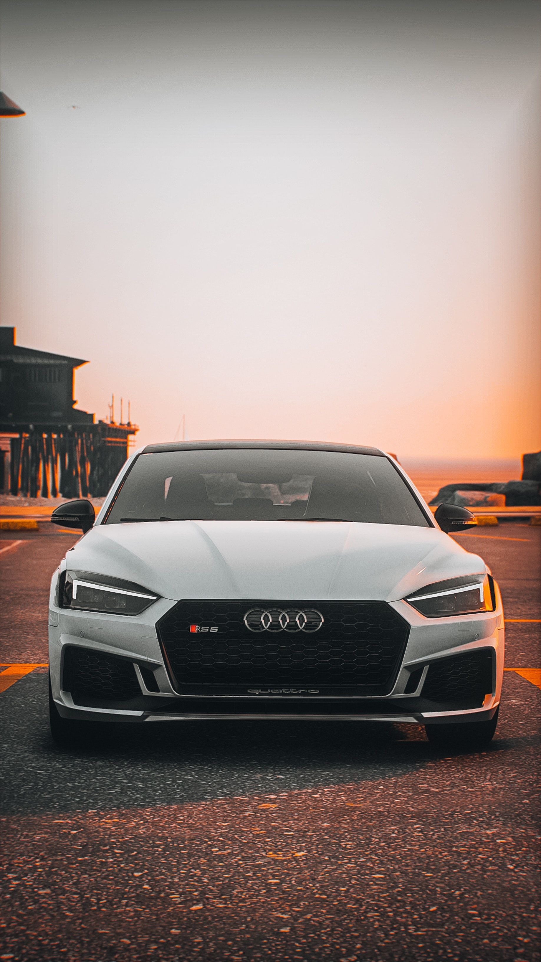 Audi A6, Weiß, Sonnenuntergang, Frontansicht, Parkplatz, Android-Hintergrundbild