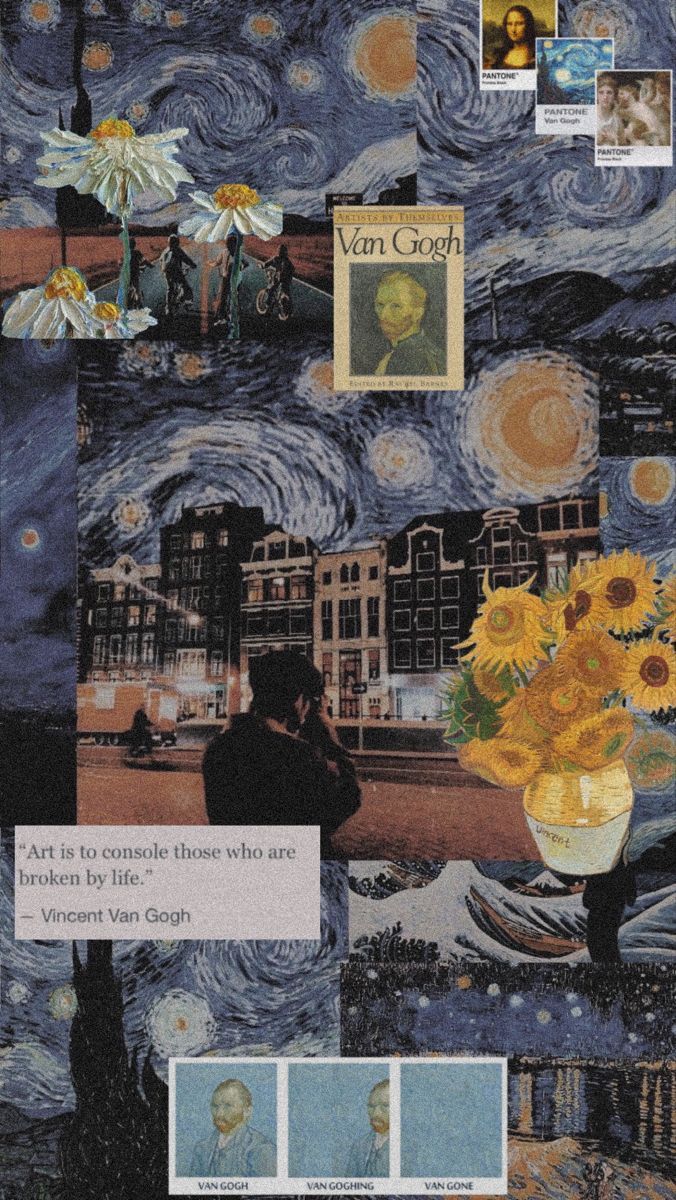 Sternennacht, Sonnenblumen, Vincent van Gogh, Collage, Ästhetik, Android-Hintergrundbild