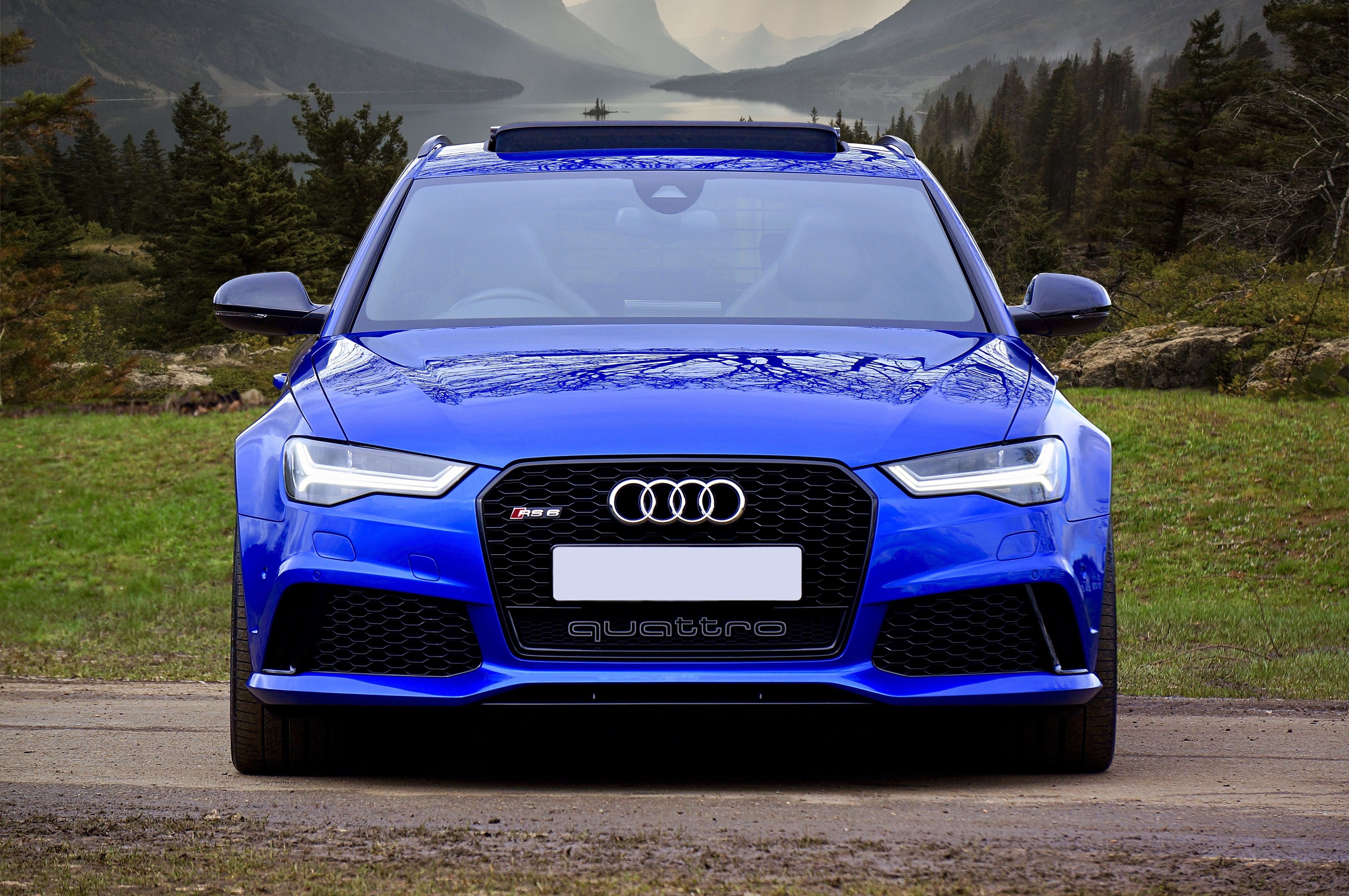 Audi RS6 Avant, quattro, Blau, Kombi, Berglandschaft, 4K, Hintergrundbild für den PC