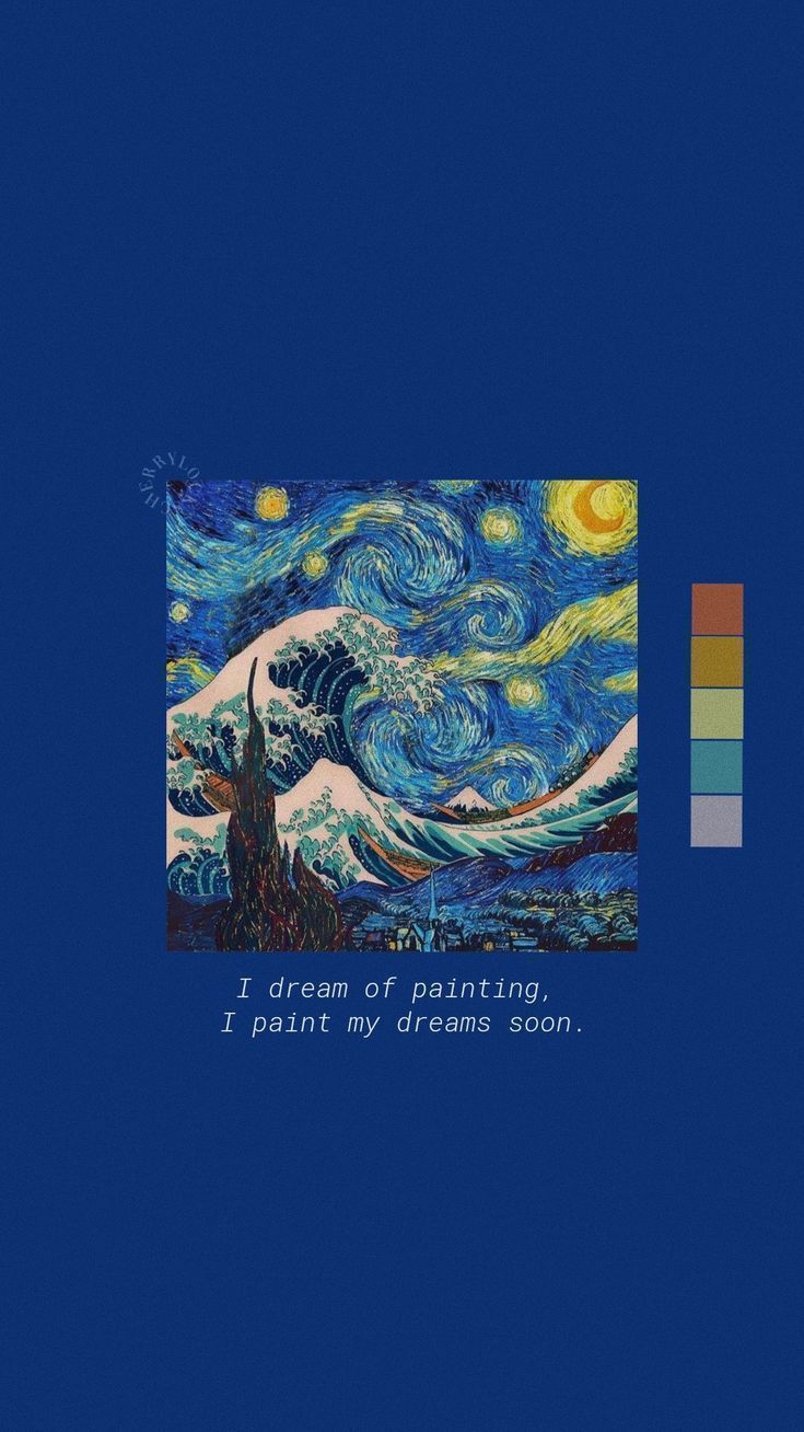 Die große Welle vor Kanagawa, Sternennacht, Mashup, Zitat, Blauer Hintergrund, Sperrbildschirm