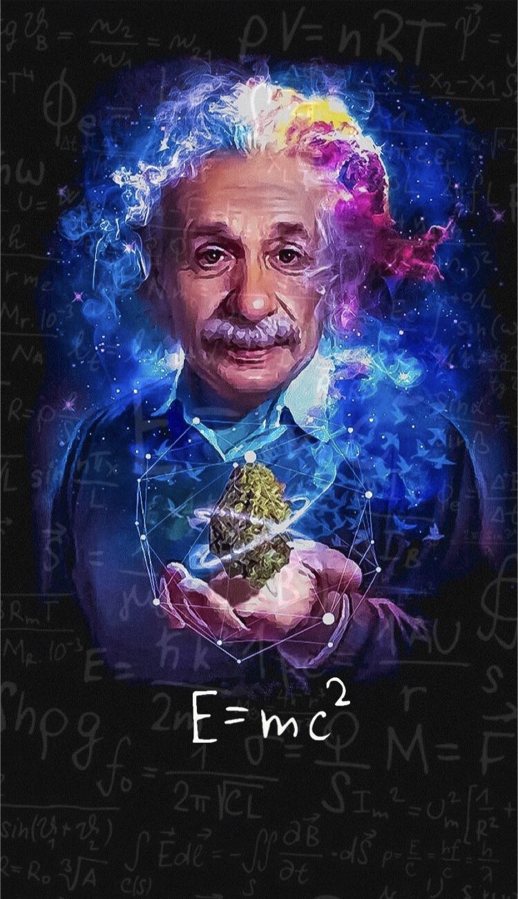 Albert Einstein, E=mc², Galaxie, Bunt, Digitale Kunst, Hochformat, Hintergrundbild fürs Smartphone