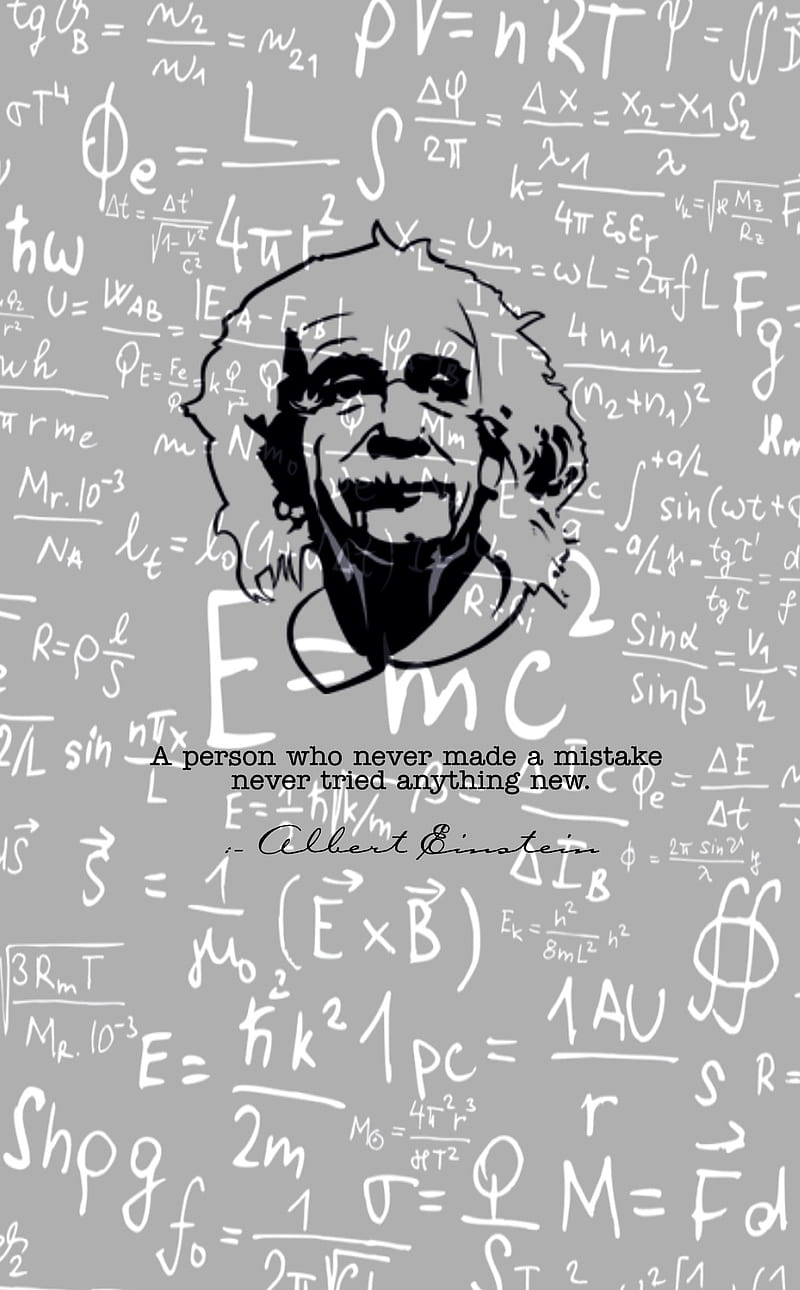 Albert Einstein, E=mc², Formeln, Strichzeichnung, Grau, Hintergrundbild für iPhone und Android