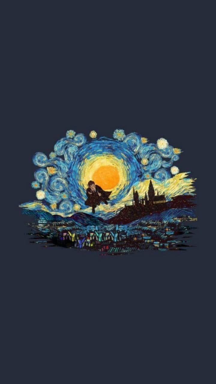 Sternennacht, Kunstinterpretation, Kreis, Dunkelblauer Hintergrund, Sperrbildschirm fürs iPhone
